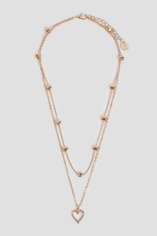 Ardene Multi Heart Two-Row Necklace in Gold