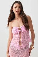 Ardene Lace Open Front Tube Top in Light Pink | Size | Nylon/Elastane