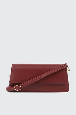 Ardene Baguette Bag with Two Straps in Burgundy | Faux Leather/Polyester