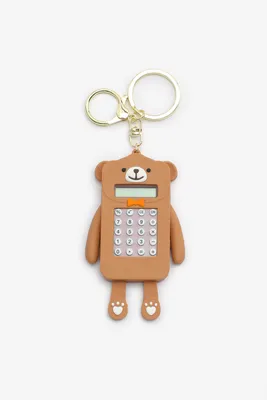 Ardene Calculator Bear Keychain in Brown