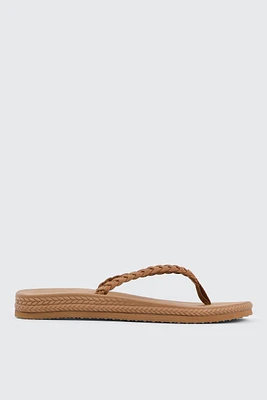 Ardene Braided Flip-Flops Sandals in Cognac | Size