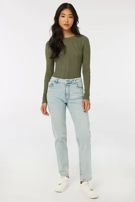 Ardene Regular Rise Mom Jeans in Light Blue | Size | Cotton/Elastane