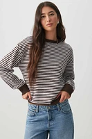 Ardene Striped Crew Neck Sweater in Brown | Size | Polyester/Nylon