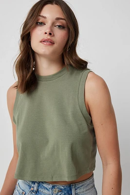 Ardene Ultra Crop Muscle Tank in Khaki | Size | Cotton/Elastane | Eco-Conscious