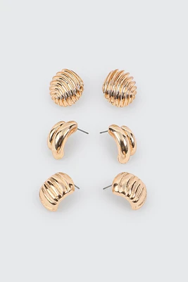 Ardene 3-Pack Ribbed Stud Earrings in Gold | Stainless Steel