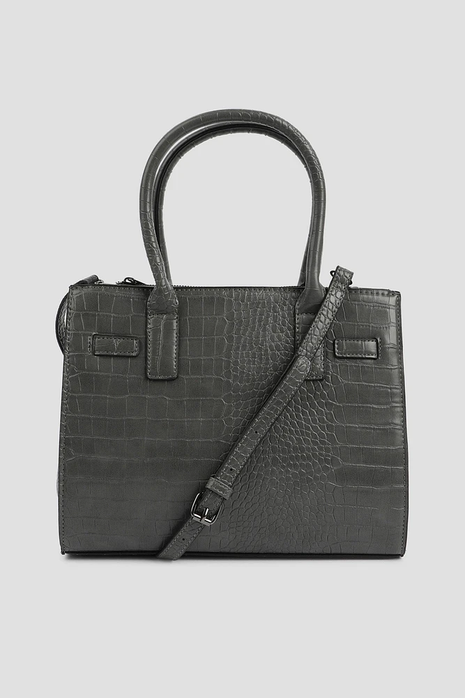 Ardene Croc Embossed Tote Bag in Dark Grey | Faux Leather/Polyester