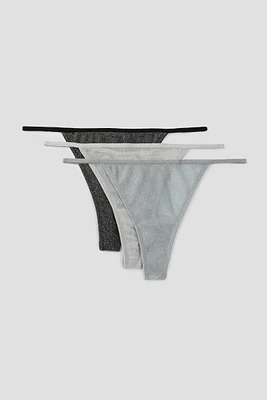 Ardene 3-Pack Shiny Mesh Thongs in Silver | Size | Nylon