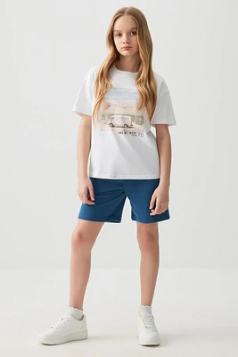Ardene Kids French Terry Bermuda Shorts in Dark Blue | Size | Polyester/Cotton | Eco-Conscious