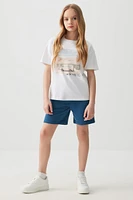 Ardene Kids French Terry Bermuda Shorts in Dark Blue | Size | Polyester/Cotton | Eco-Conscious