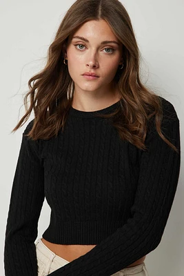 Ardene Crop Cable Knit Sweater in | Size | Polyester/Nylon