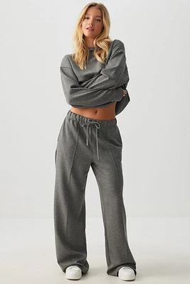 Ardene Wide Leg Scuba Pants in Grey | Size | Polyester/Spandex