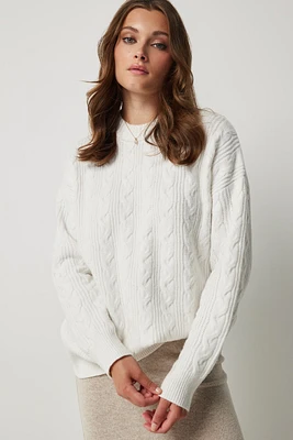 Ardene Long Cable Knit Sweater in White | Size | Polyester | Eco-Conscious