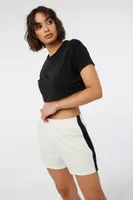 Ardene Accent Stripe Basketball Midi Shorts in White | Size | Polyester