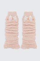 Ardene Ribbed Leg Warmers with Bow in Light Pink | 100% Acrylic