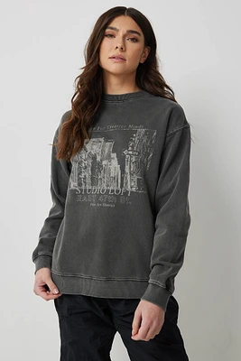 Ardene Graphic Crew Neck Sweatshirt | Polyester/Cotton | Fleece-Lined
