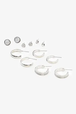 Ardene Pack of Hoop and Stud Earrings in Silver | Stainless Steel