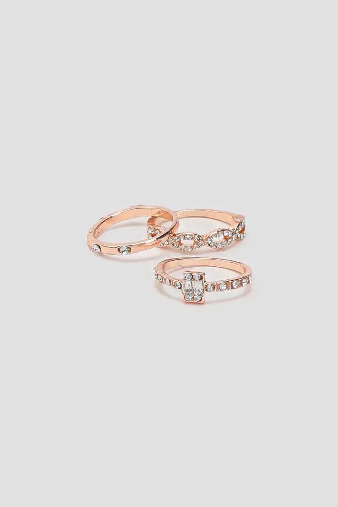 Ardene 3-Pack Pave Rings in Medium Pink | Size