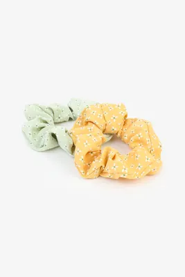 Ardene 2-pack Ditsy Flower Scrunchies in Yellow | Polyester
