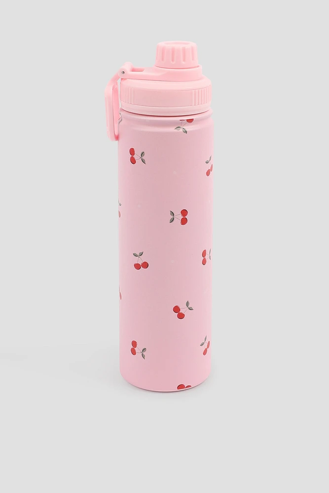 Ardene Cherry Water Bottle in Light Pink