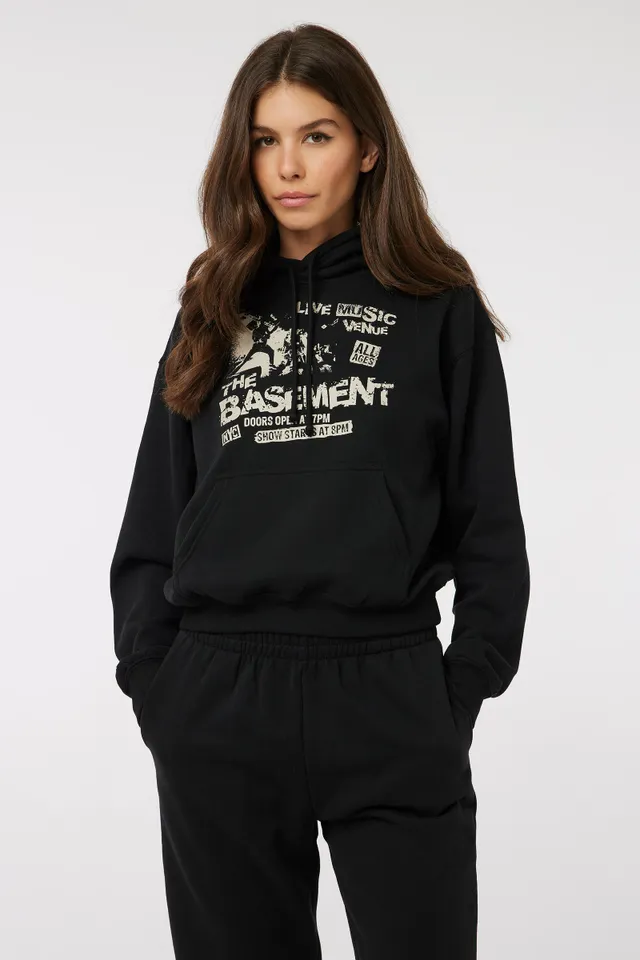 Ardene Graphic Hoodie in Black, Size, Polyester/Cotton