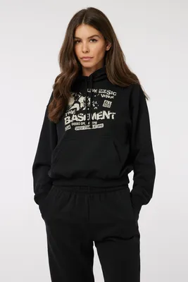 Ardene Graphic Hoodie in Black | Size | Polyester/Cotton | Fleece-Lined