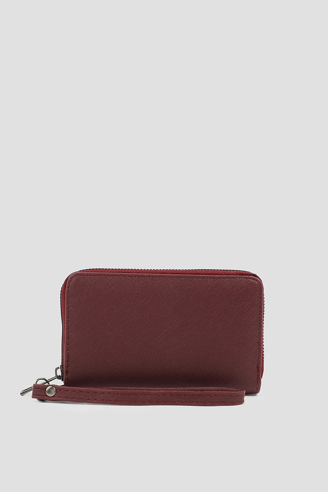 Ardene Small Accordion Wallet in Burgundy | Faux Leather/Polyester