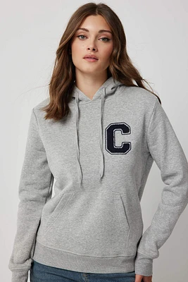 Ardene Hoodie with Letter Detail in Grey | Size | Polyester/Cotton | Fleece-Lined