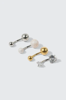 Ardene 4-Pack Stone & Pearl Navel Piercings in Silver