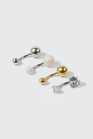 Ardene 4-Pack Stone & Pearl Navel Piercings in Silver