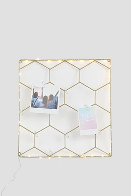 Ardene Honeycomb LED Frame with Pegs in Gold