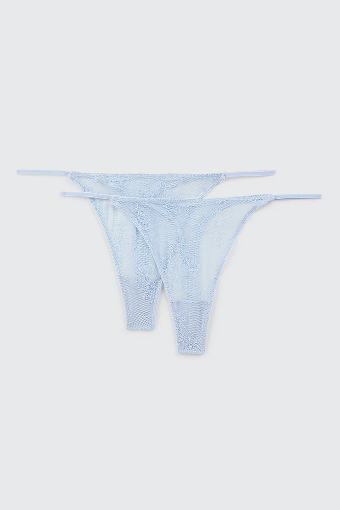 Ardene 2-Pack Lace Thong Panties in Light Blue | Size | Nylon/Elastane