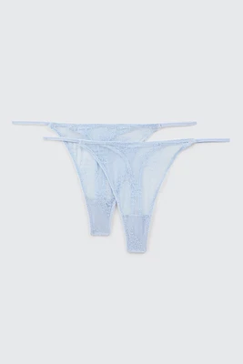 Ardene 2-Pack Lace Thong Panties in Light Blue | Size | Nylon/Elastane