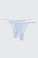 Ardene 2-Pack Lace Thong Panties in Light Blue | Size | Nylon/Elastane