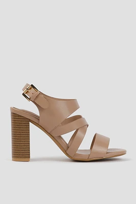Ardene Strappy Block Heel Sandals in Beige | Size | Faux Leather