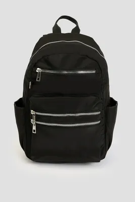 Ardene Nylon Backpack with Multiple Pockets in Black | 100% Recycled Polyester/Nylon | Eco-Conscious