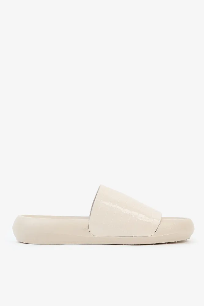 Ardene Croc-Embossed Slide Sandals in Beige | Size | Faux Leather