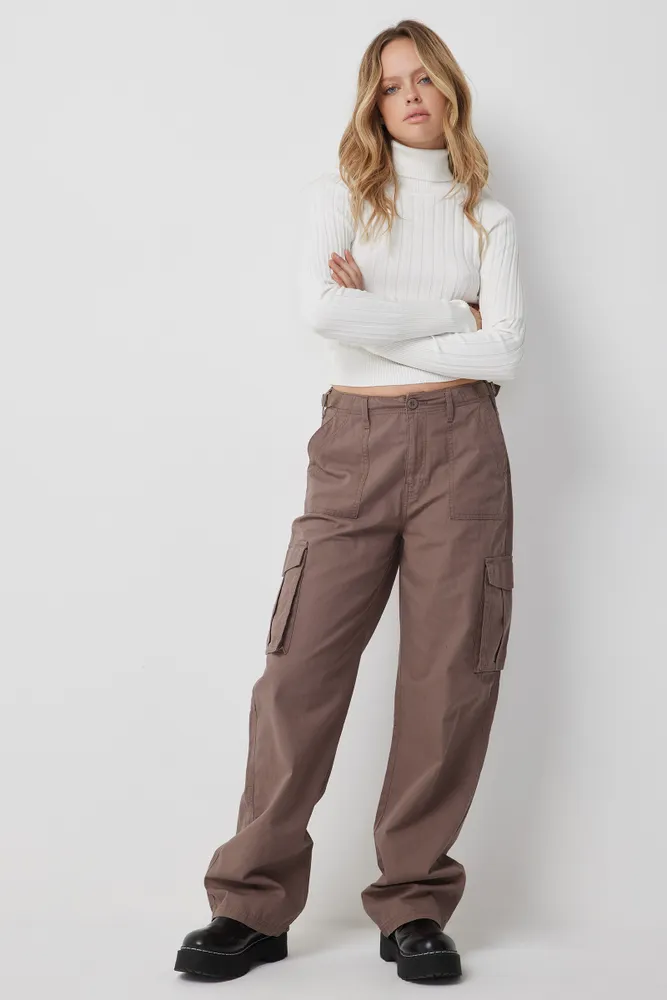 Ardene Canvas Cargo Pants in Brown | Size | 100% Cotton