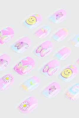 Ardene Kids 20-Pack Printed Fake Nails in Medium Purple