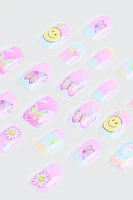 Ardene Kids 20-Pack Printed Fake Nails in Medium Purple