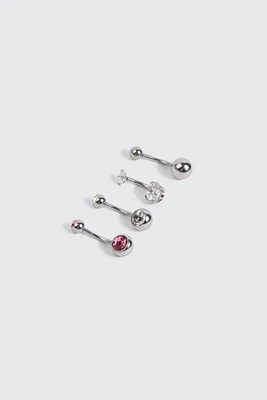 Ardene 4-Pack Stone Navel Piercings in Silver