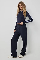 Ardene Straight Leg Sweatpants in Dark Blue | Size | Polyester/Cotton | Fleece-Lined