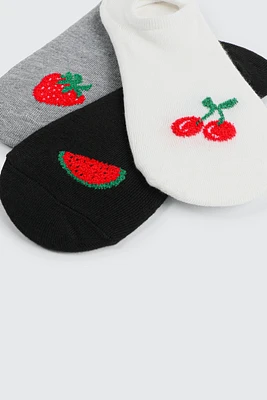 Ardene Kids 3-Pack Shoe Liners with Fruit Detail | Polyester/Spandex