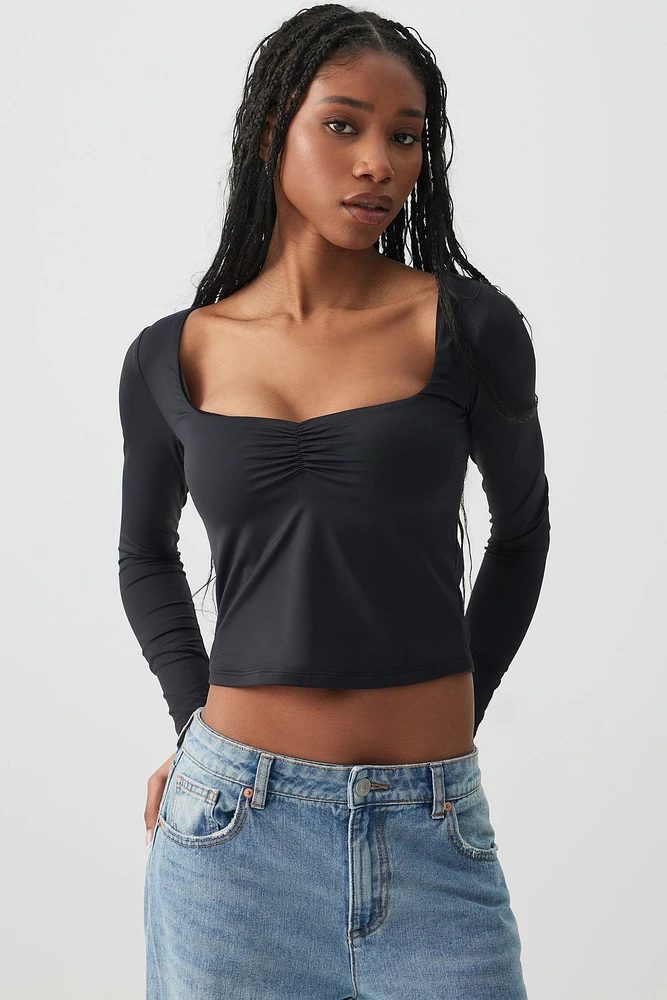 Ardene Contour Sweetheart Neck Long Sleeve T-Shirt in | Size | Elastane/Polyamide