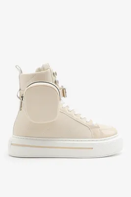 Ardene High-Top Sneaker with Ankle Pouch in Beige | Size | Faux Leather/Nylon