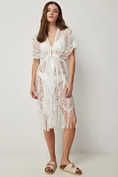 Ardene Lace Crochet Caftan in White | Polyester