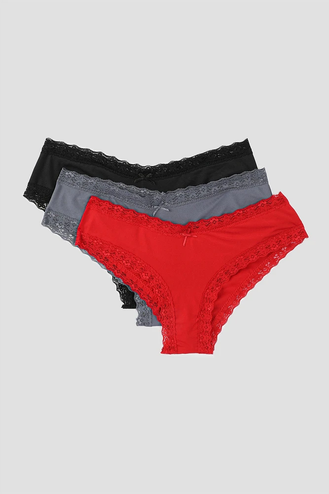 Ardene 3-Pack Microfiber Cheeky Panty Panties | Size | Polyester/Spandex