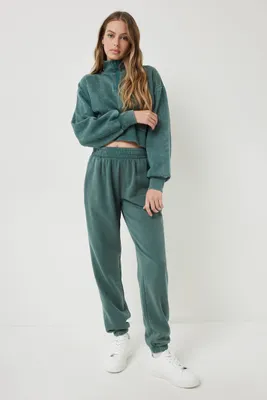 Ardene Washed Sweatpants in Medium Green | Size | Polyester/Cotton | Fleece-Lined