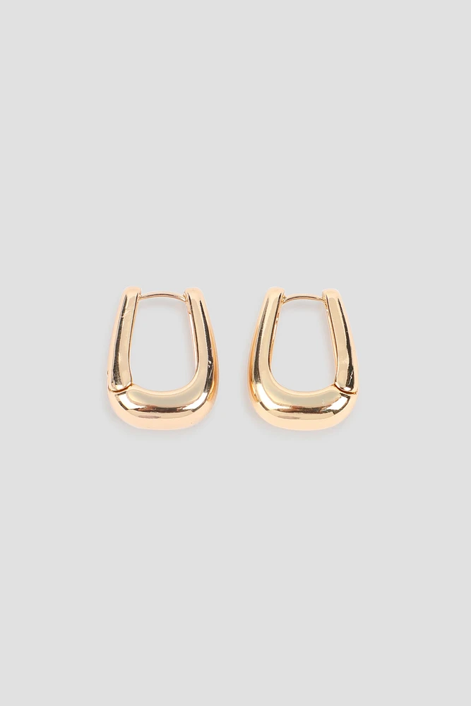 Ardene Gold Tone Rectangular Hoop Earrings | Stainless Steel