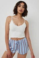 Ardene Seamless Rib Tank with Lace Detail in White | Size | Nylon/Elastane | Eco-Conscious