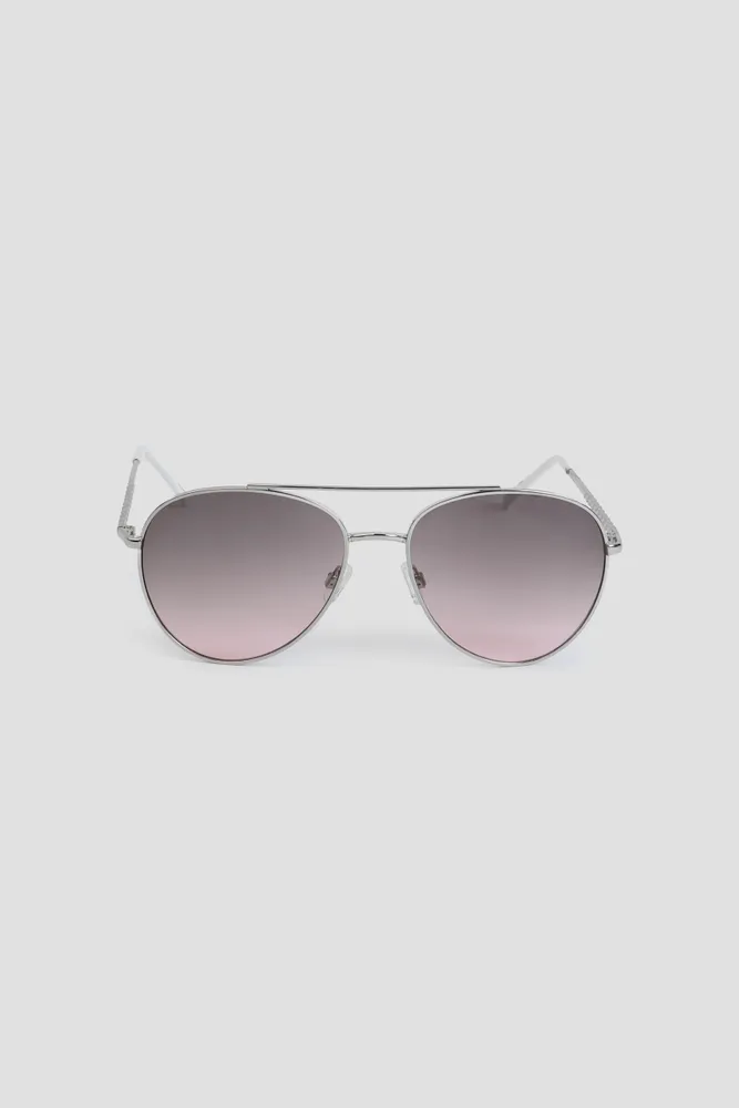 Ardene Aviator Sunglasses with Twisted Detail in Silver